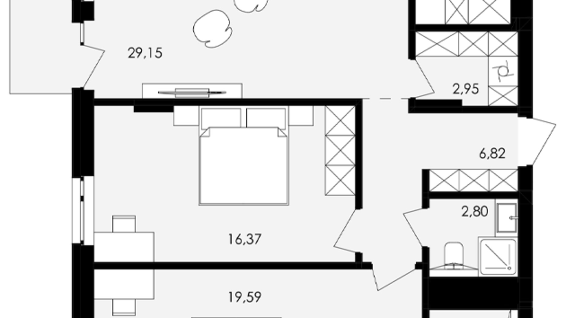 Планування 2-кімнатної квартири в ЖК Avalon Yard 83 м², фото 673310