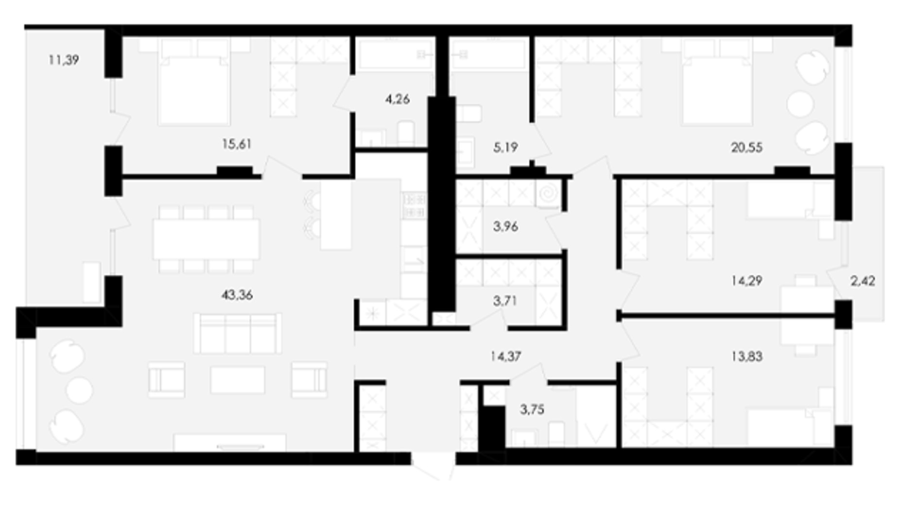 Планировка 4-комнатной квартиры в ЖК Avalon Yard 149 м², фото 673320