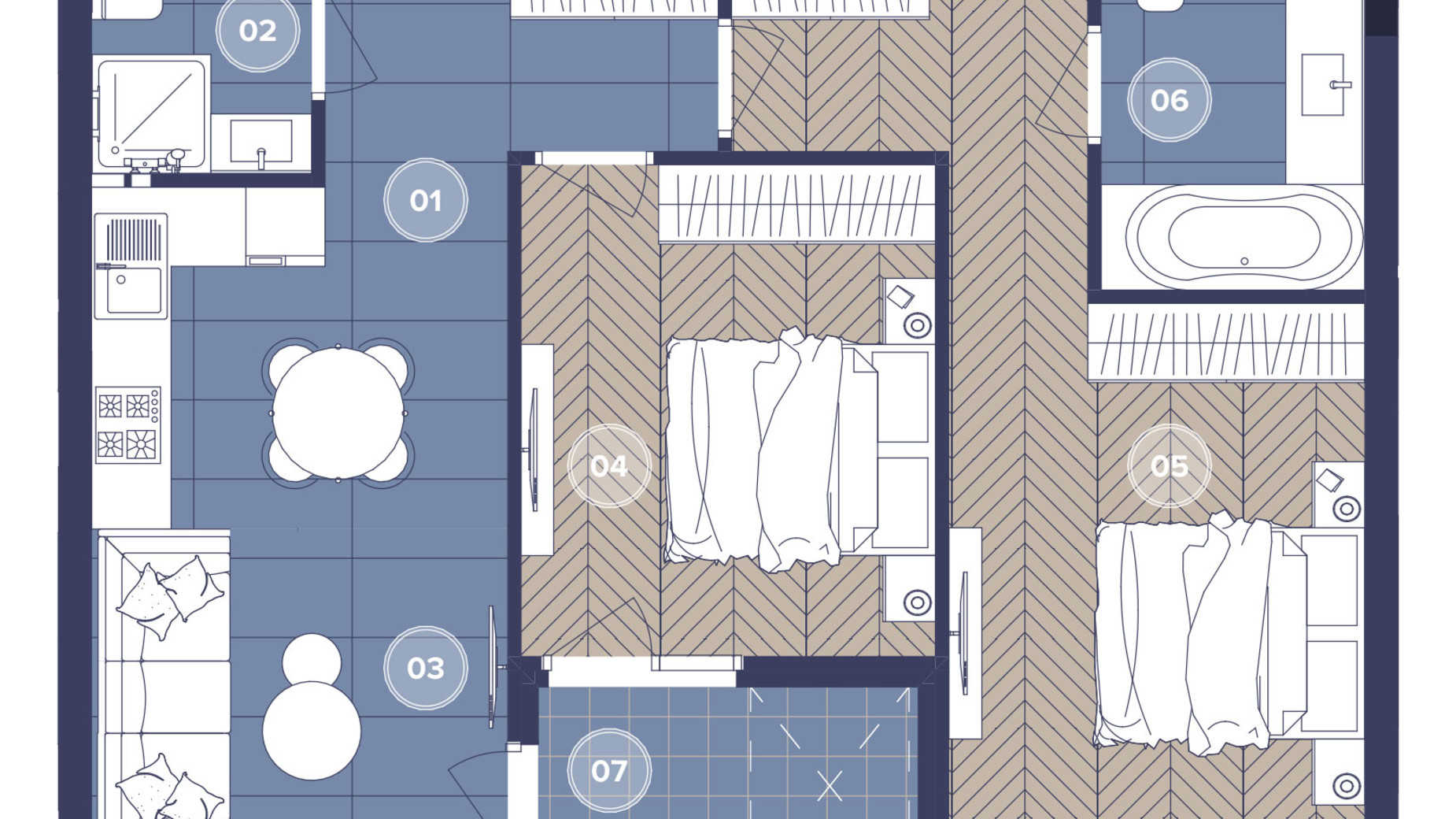 Планировка 2-комнатной квартиры в ЖК Dnipro Island 65.37 м², фото 679810