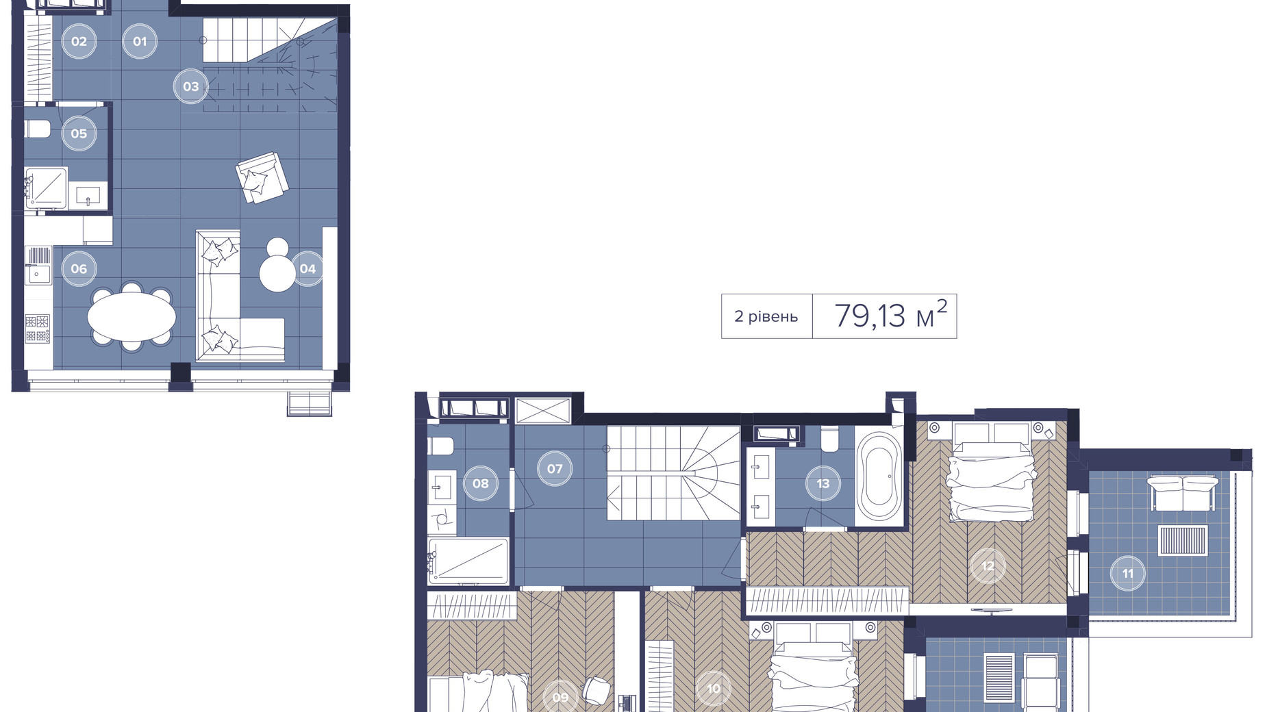 Планировка много­уровневой квартиры в ЖК Dnipro Island 124.46 м², фото 679875