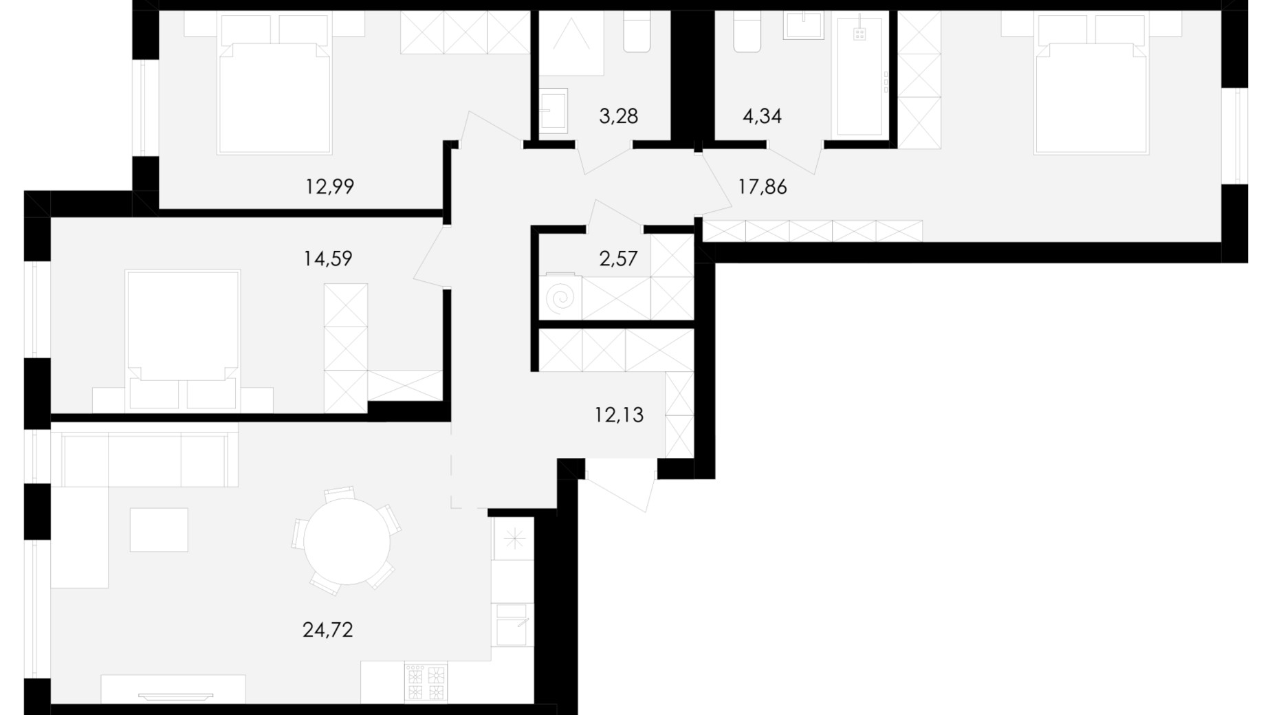 Планування 3-кімнатної квартири в ЖК Avalon Holiday 92 м², фото 681802