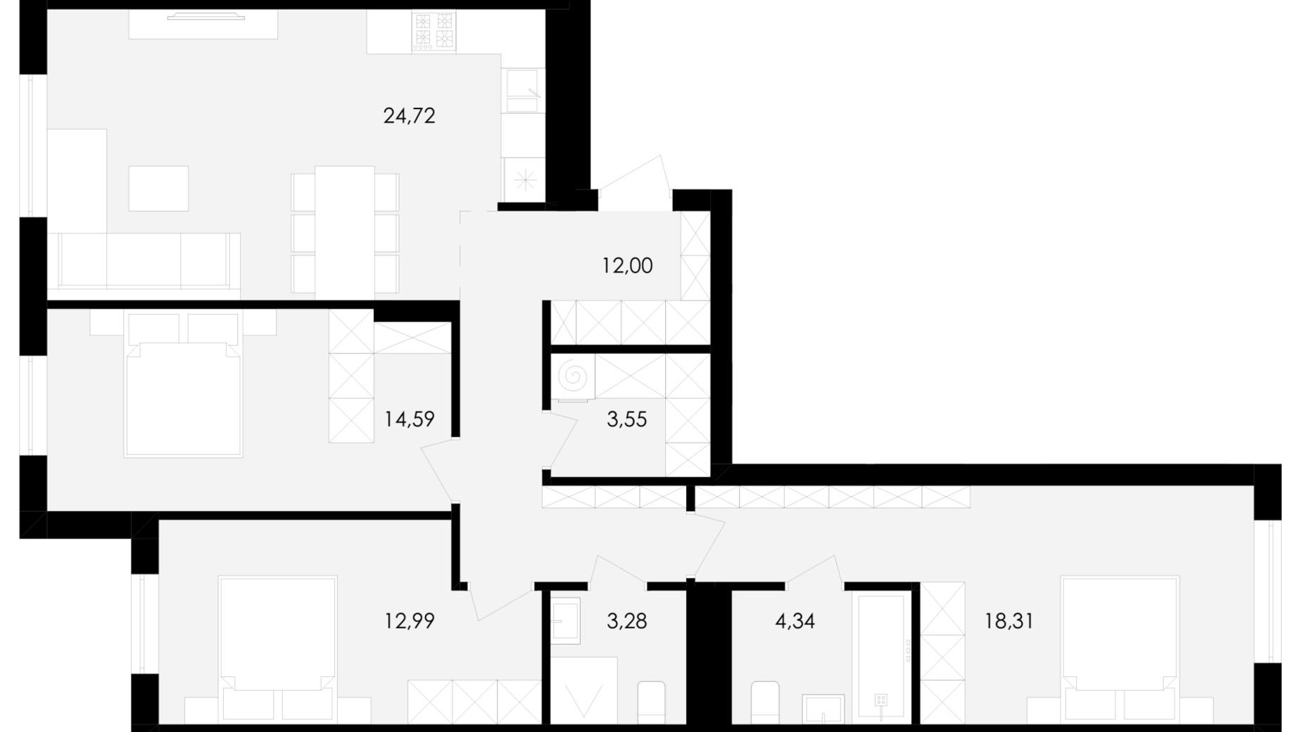 Планування 3-кімнатної квартири в ЖК Avalon Holiday 94 м², фото 681804