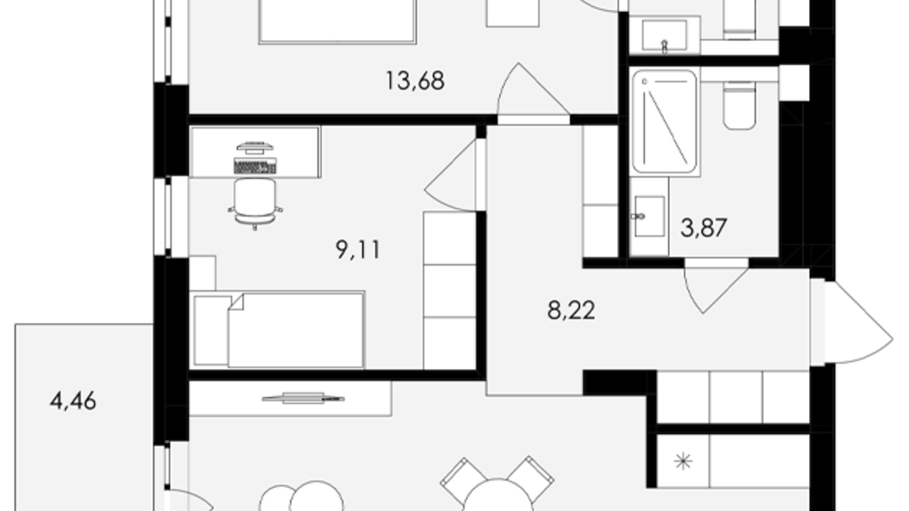 Планировка 2-комнатной квартиры в ЖК Avalon Holiday 60 м², фото 681872