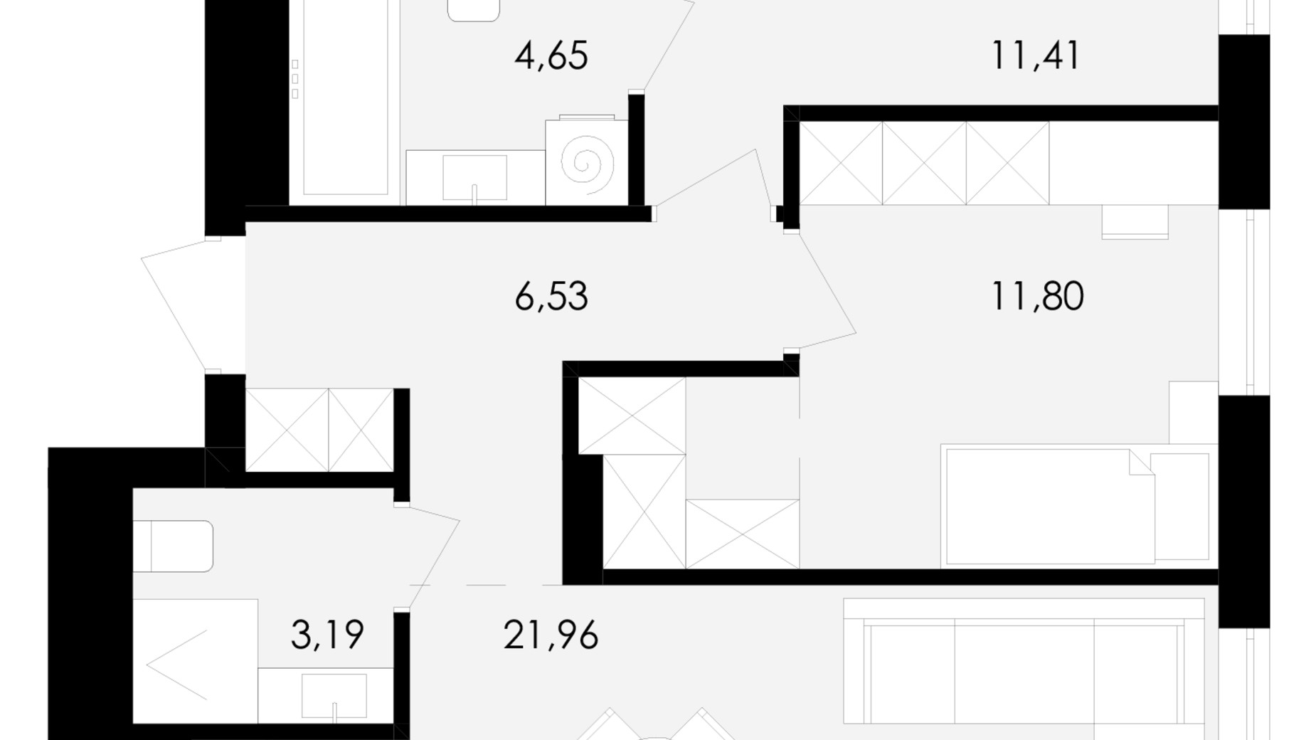 Планировка 2-комнатной квартиры в ЖК Avalon Holiday 60 м², фото 681892