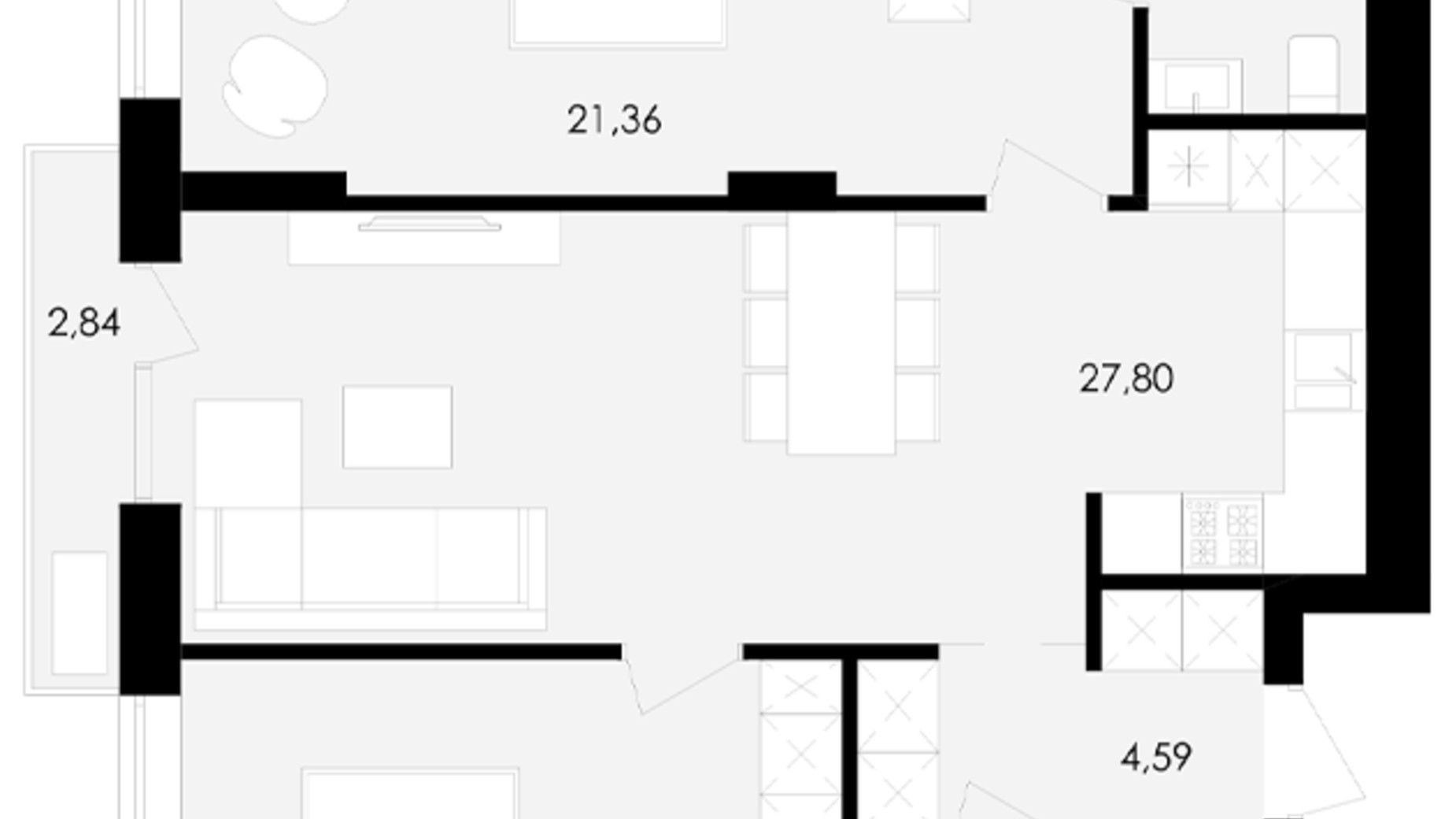 Планировка 2-комнатной квартиры в ЖК Avalon Yard 77 м², фото 682085