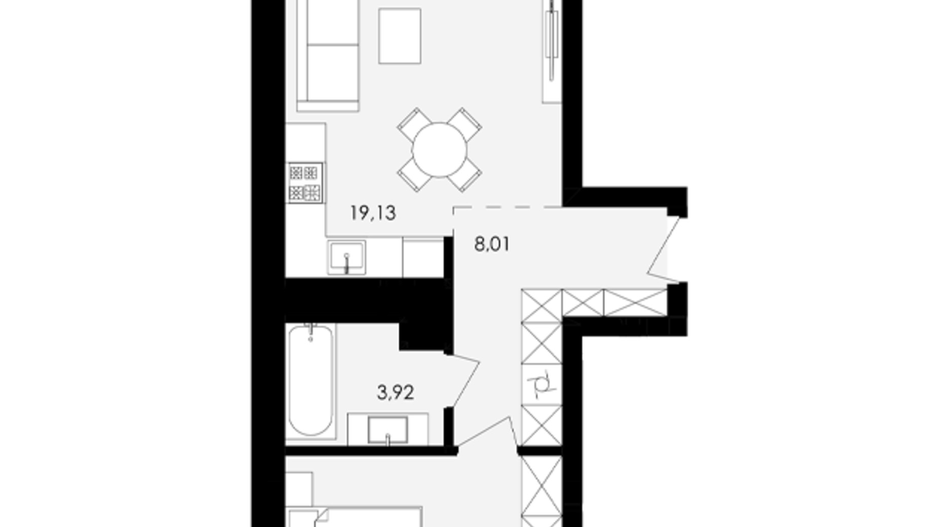 Планировка 1-комнатной квартиры в ЖК Avalon Yard 46 м², фото 682092