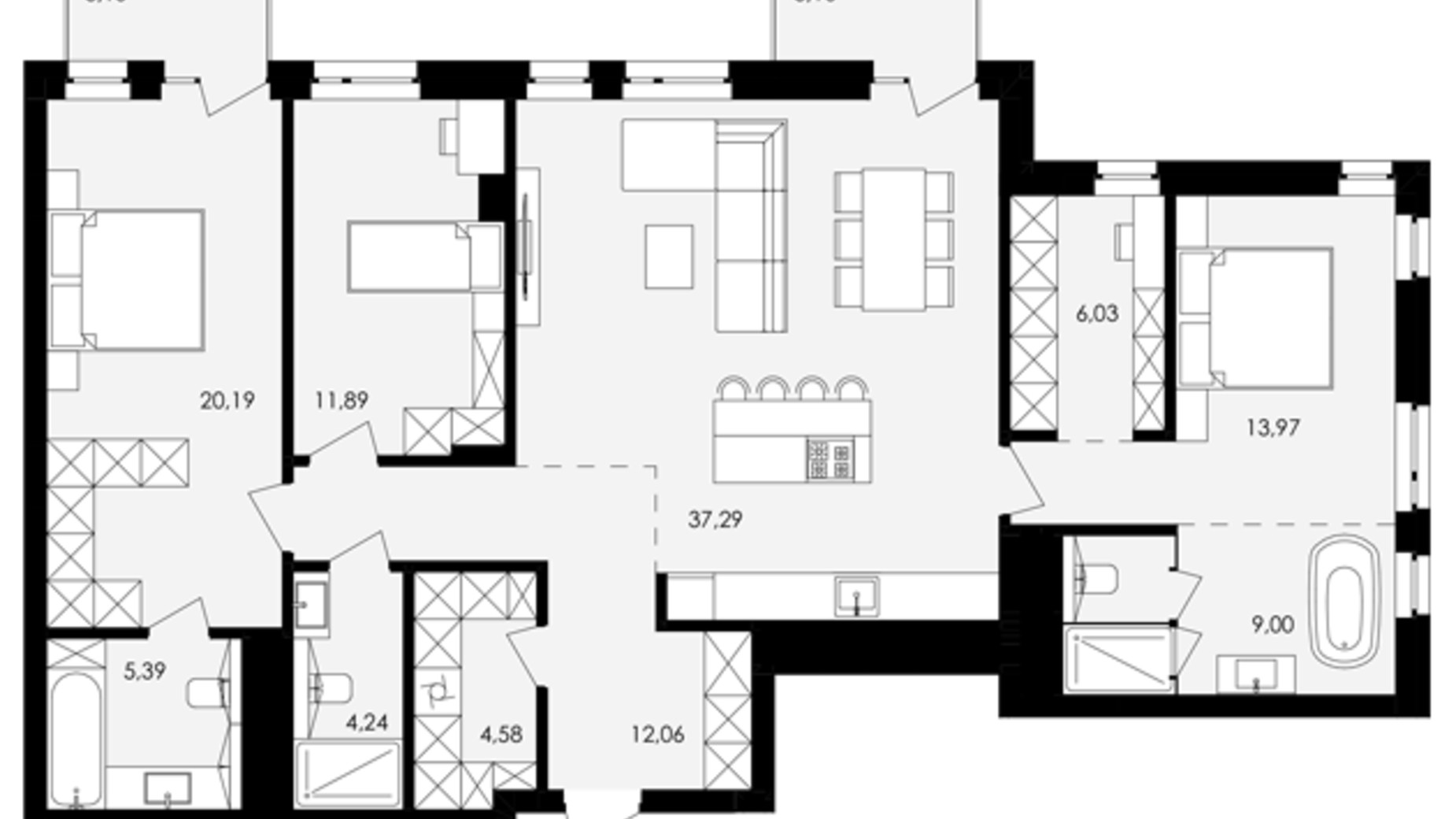 Планировка 3-комнатной квартиры в ЖК Avalon Yard 127 м², фото 682094