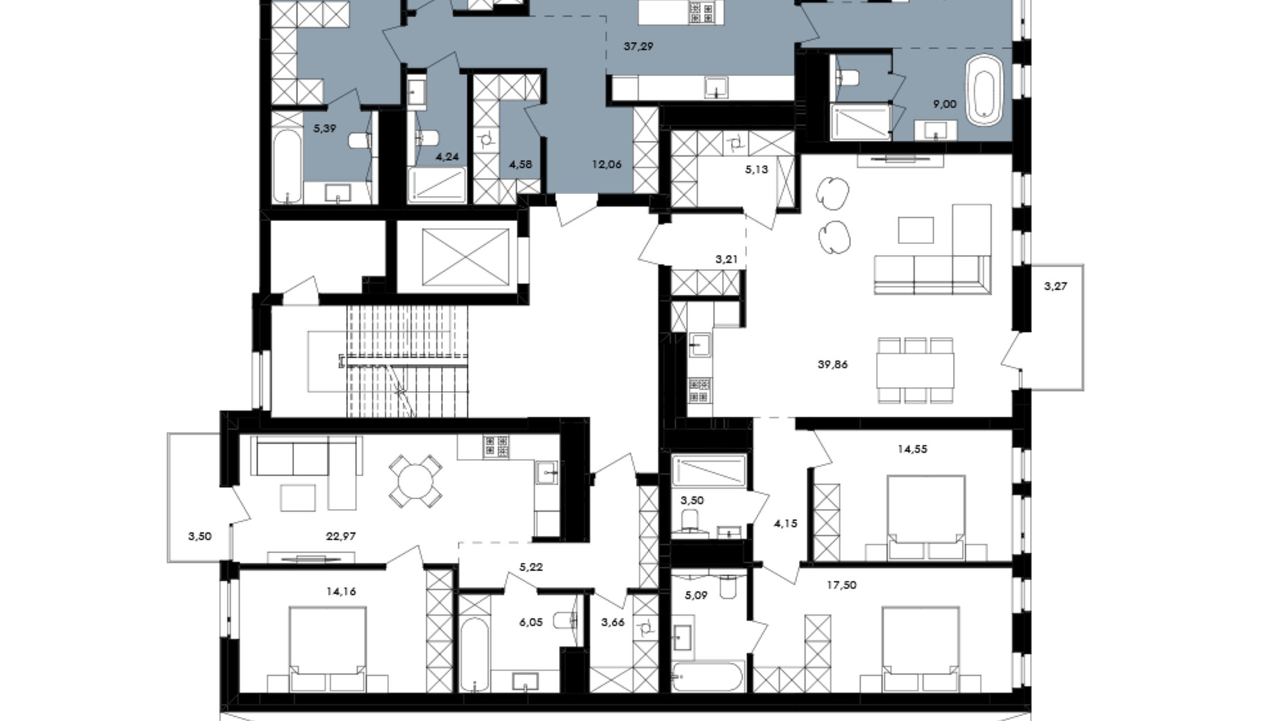 Планировка 3-комнатной квартиры в ЖК Avalon Yard 127 м², фото 682098
