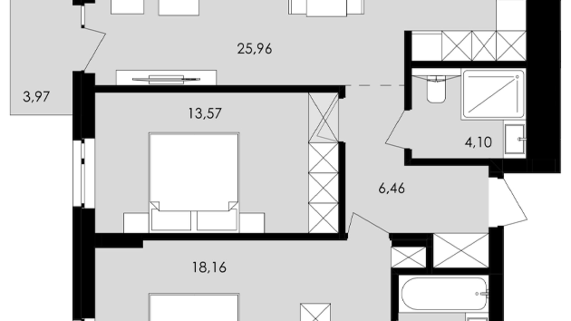 Планування 2-кімнатної квартири в ЖК Avalon Yard 73 м², фото 682102