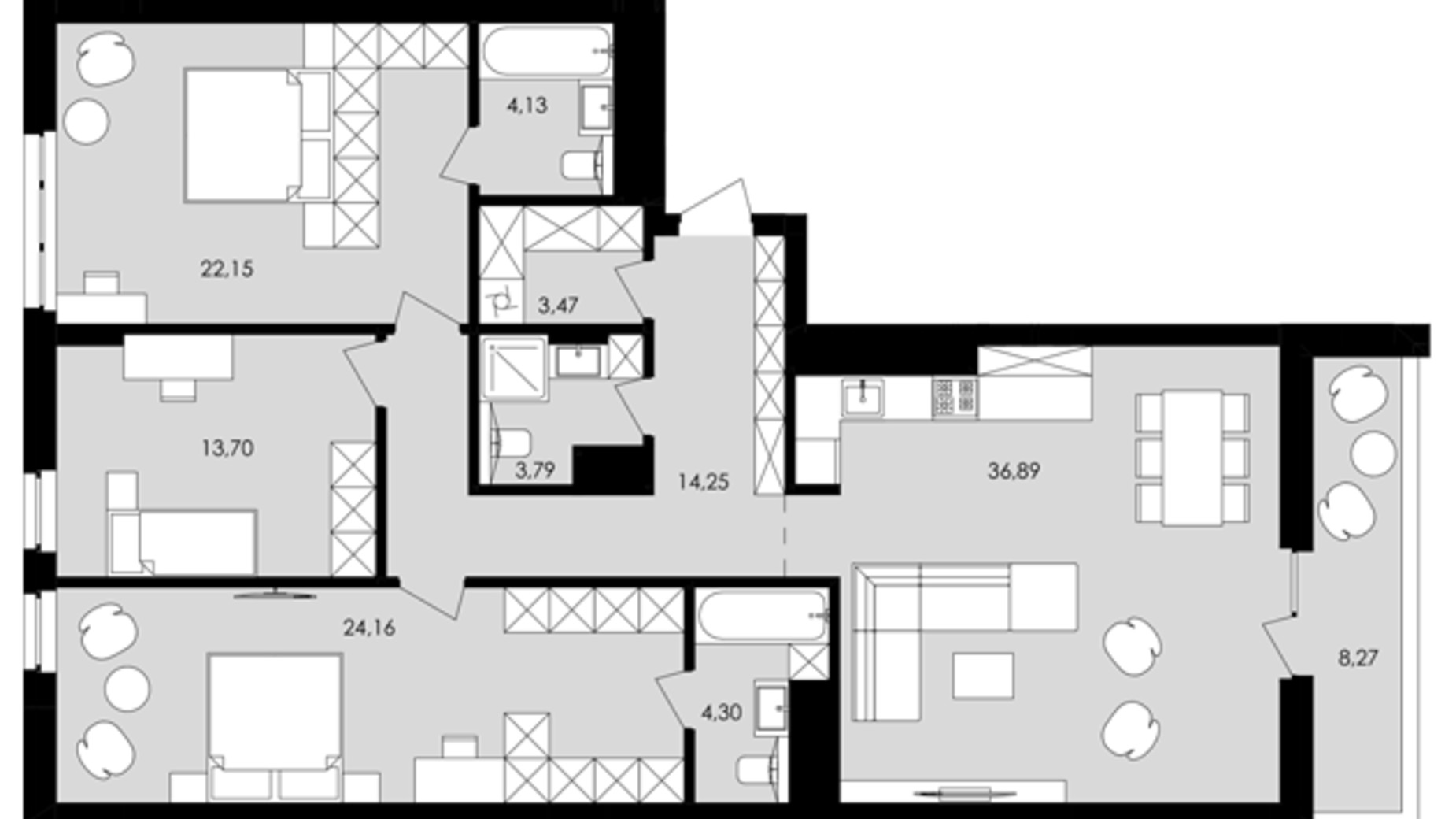 Планування 3-кімнатної квартири в ЖК Avalon Yard 129 м², фото 682104