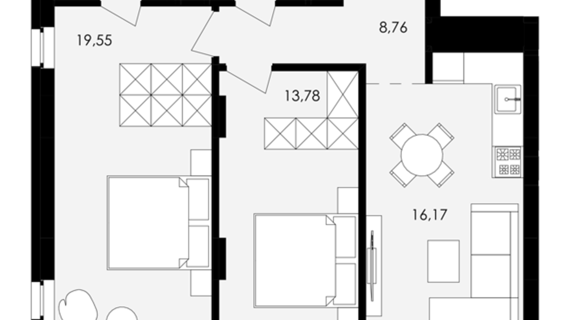 Планування 2-кімнатної квартири в ЖК Avalon Yard 67 м², фото 682106