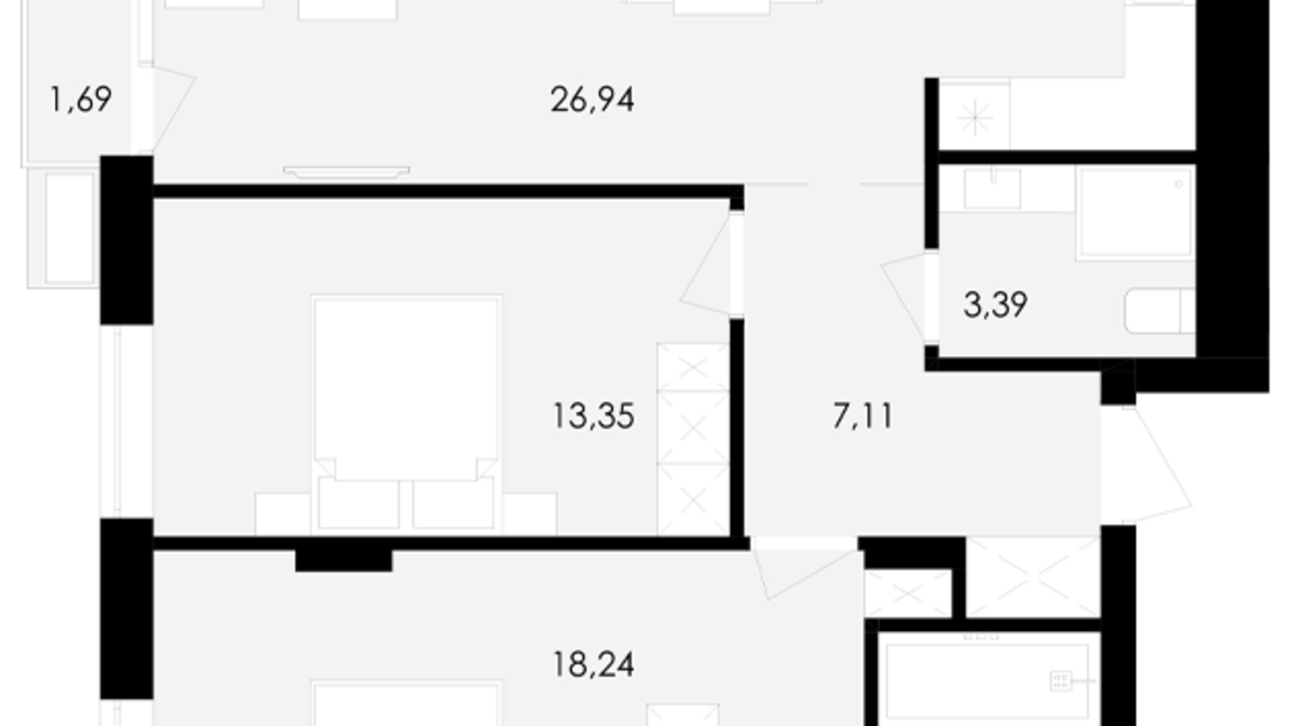 Планировка 2-комнатной квартиры в ЖК Avalon Yard 74 м², фото 682114