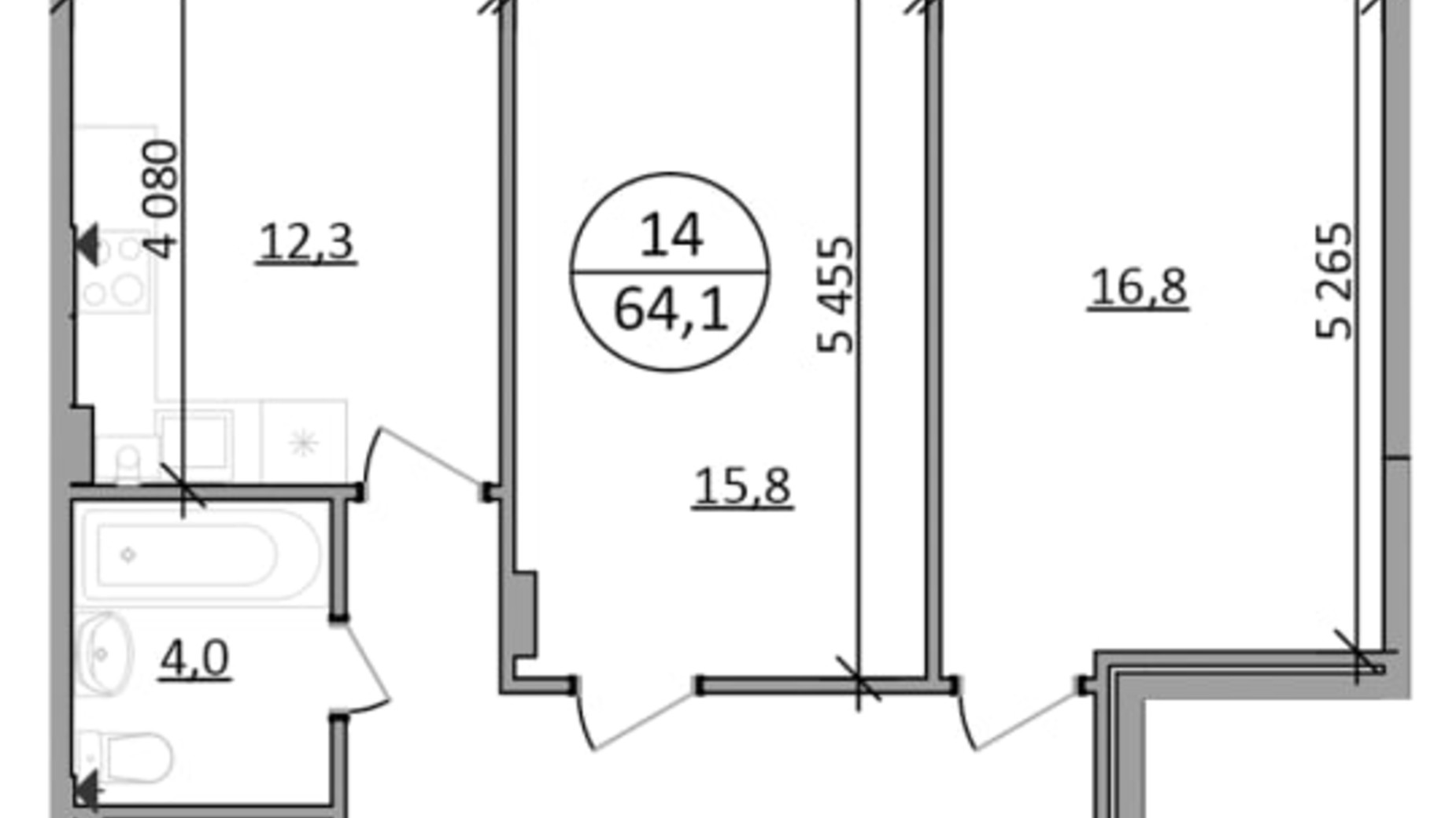 Планування 2-кімнатної квартири в ЖК Грінвуд-2 64.1 м², фото 686354