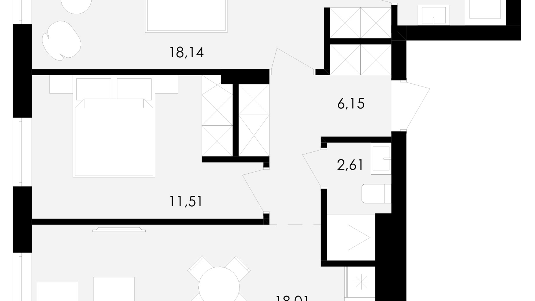 Планировка 2-комнатной квартиры в ЖК Avalon Holiday 60 м², фото 689107