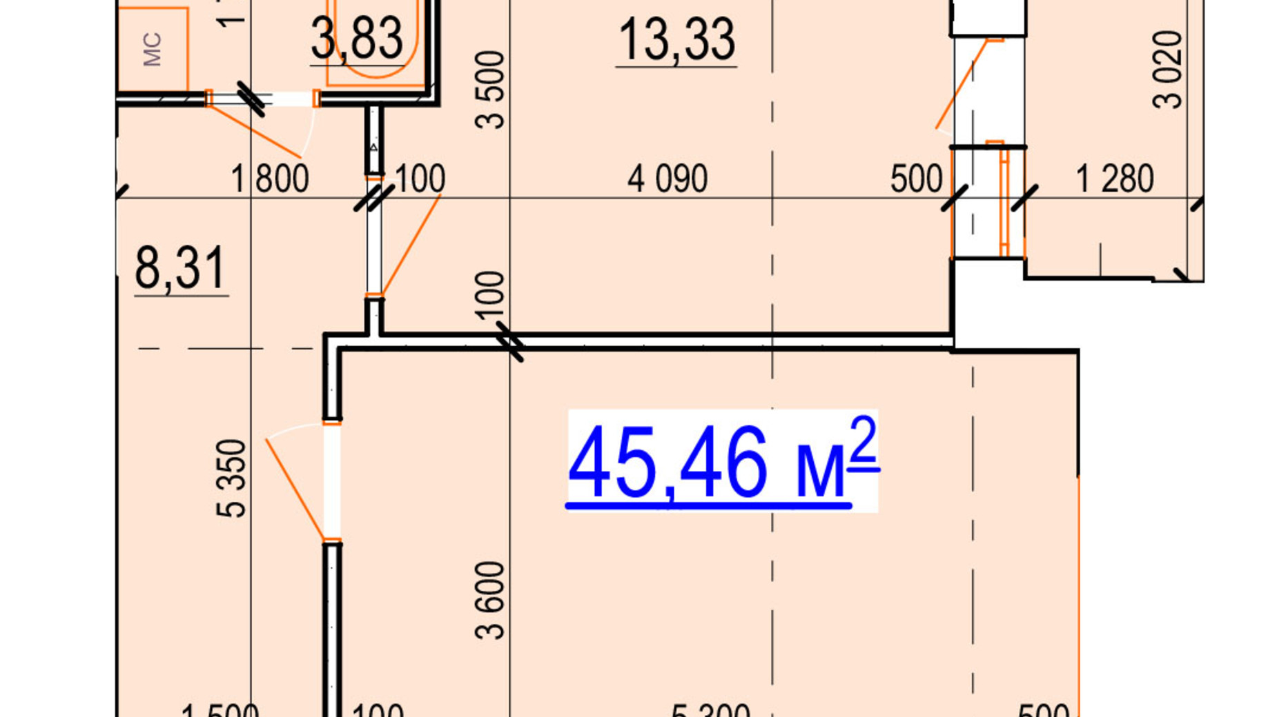Планування 1-кімнатної квартири в ЖК Manhattan 45.46 м², фото 690306
