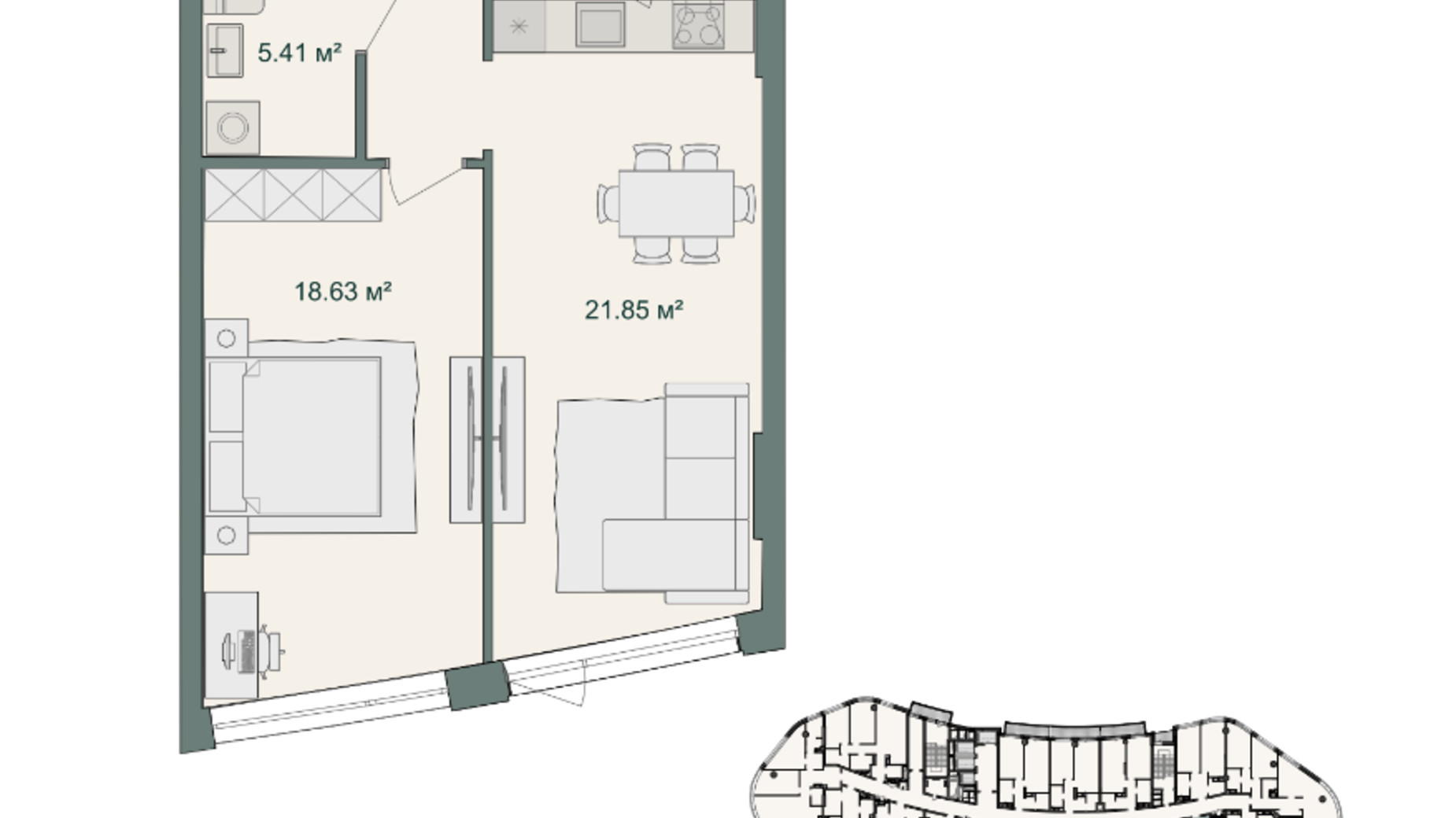 Планування 1-кімнатної квартири в ЖК Delrey 56.44 м², фото 696103