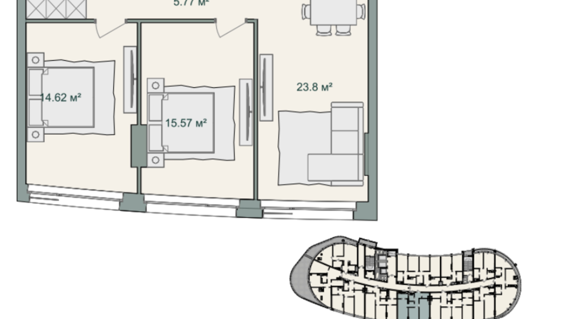 Планировка 2-комнатной квартиры в ЖК Delrey 83.69 м², фото 696116