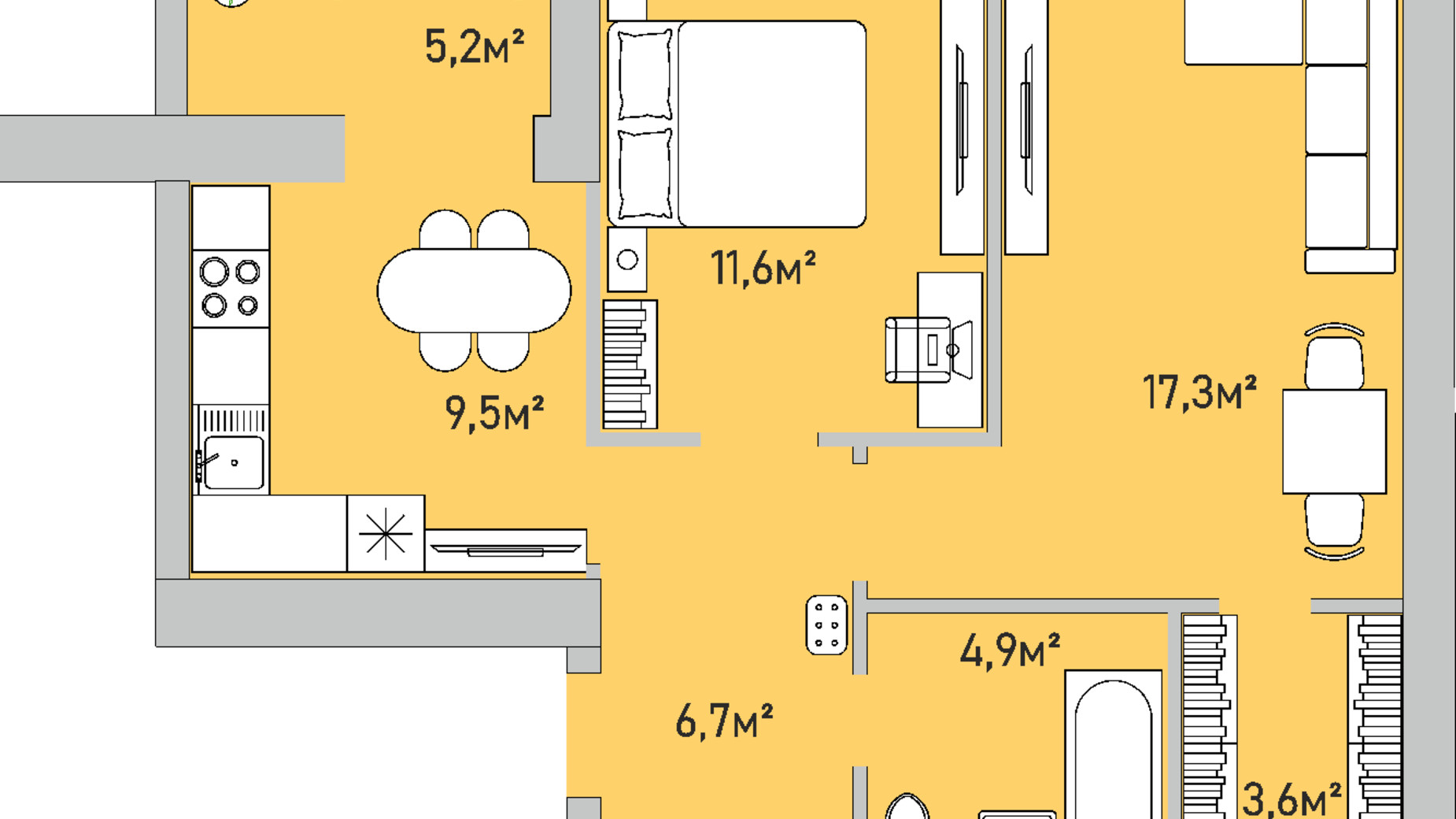 Планування 2-кімнатної квартири в ЖК Park Estate 58.8 м², фото 696643