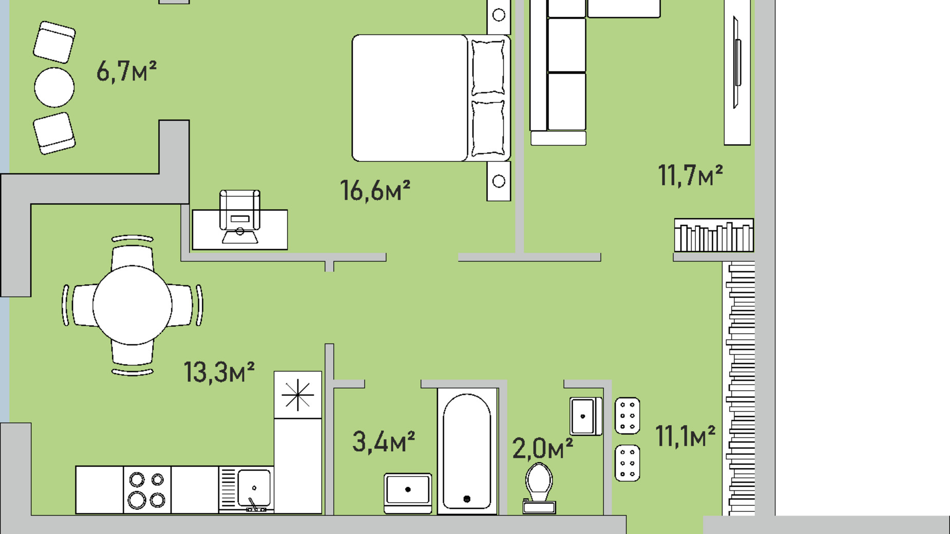 Планування 2-кімнатної квартири в ЖК Park Estate 64.8 м², фото 696645