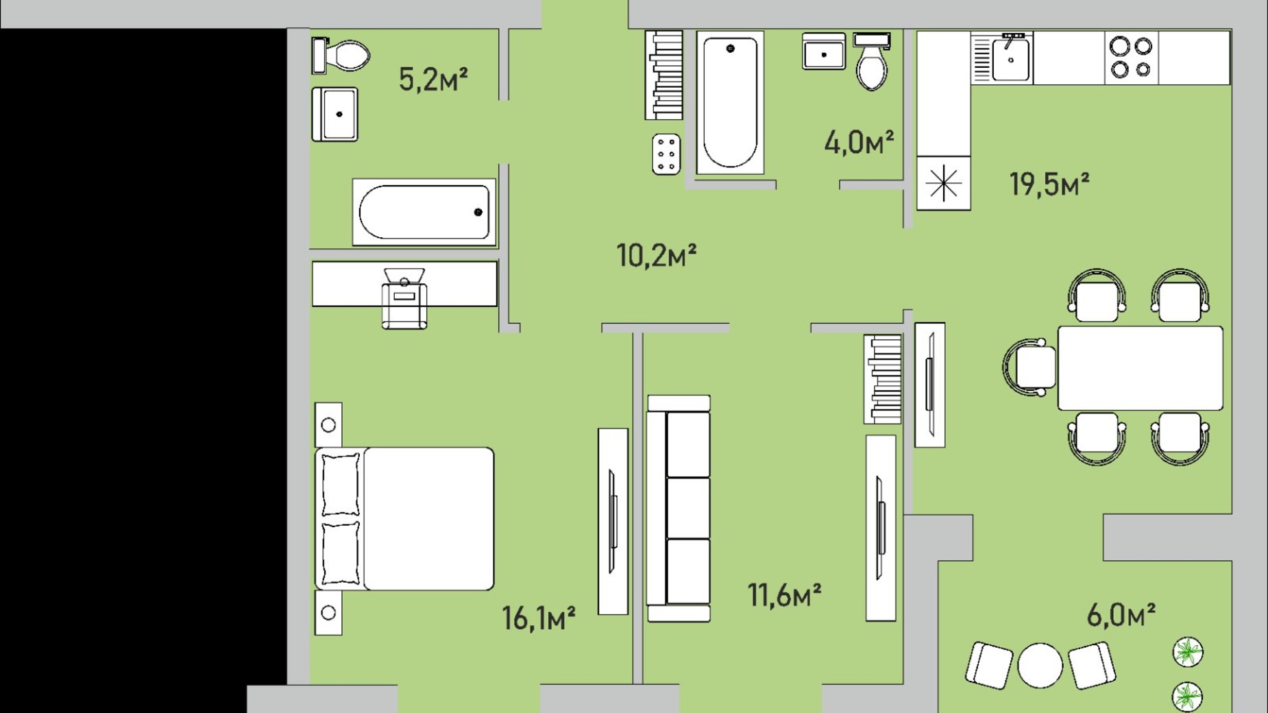 Планировка 2-комнатной квартиры в ЖК Park Estate 72.6 м², фото 696647