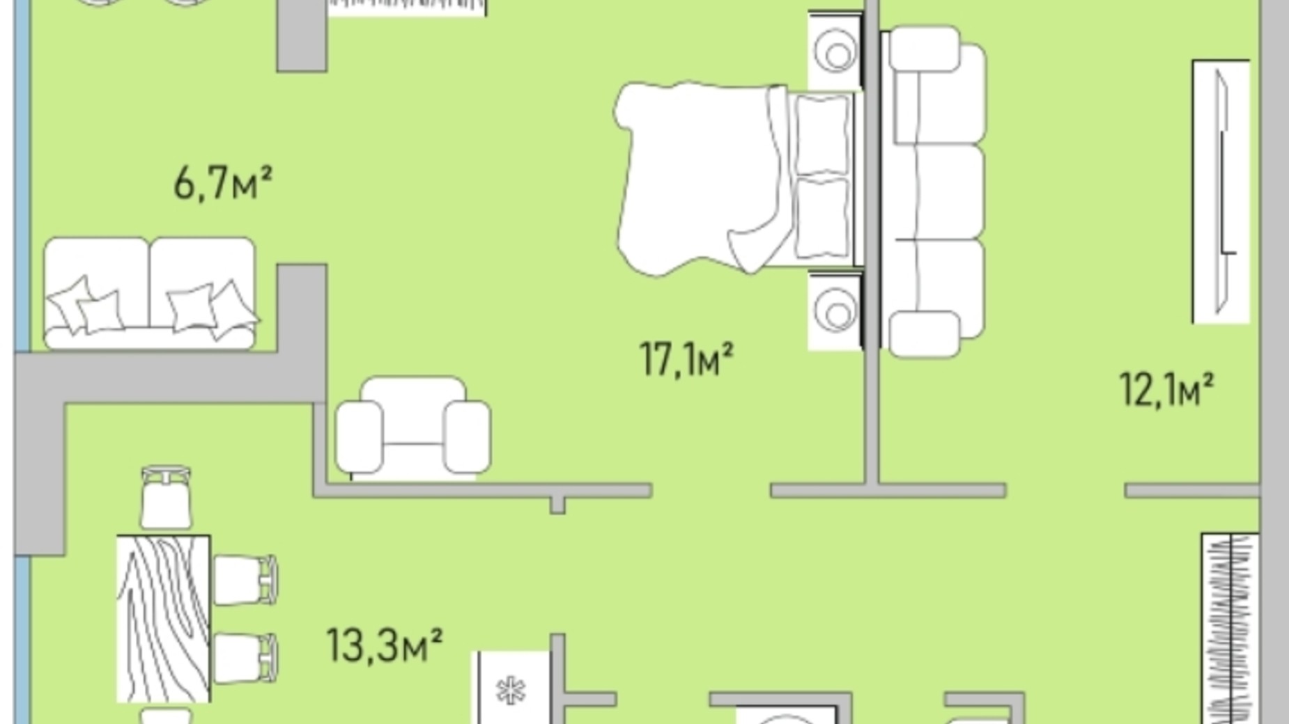 Планировка 2-комнатной квартиры в ЖК Park Estate 65.7 м², фото 696664