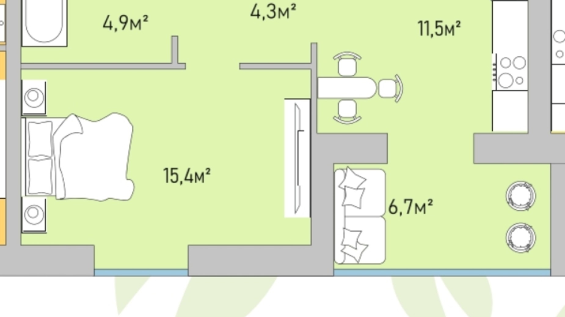 Планировка 1-комнатной квартиры в ЖК Park Estate 42.8 м², фото 696665