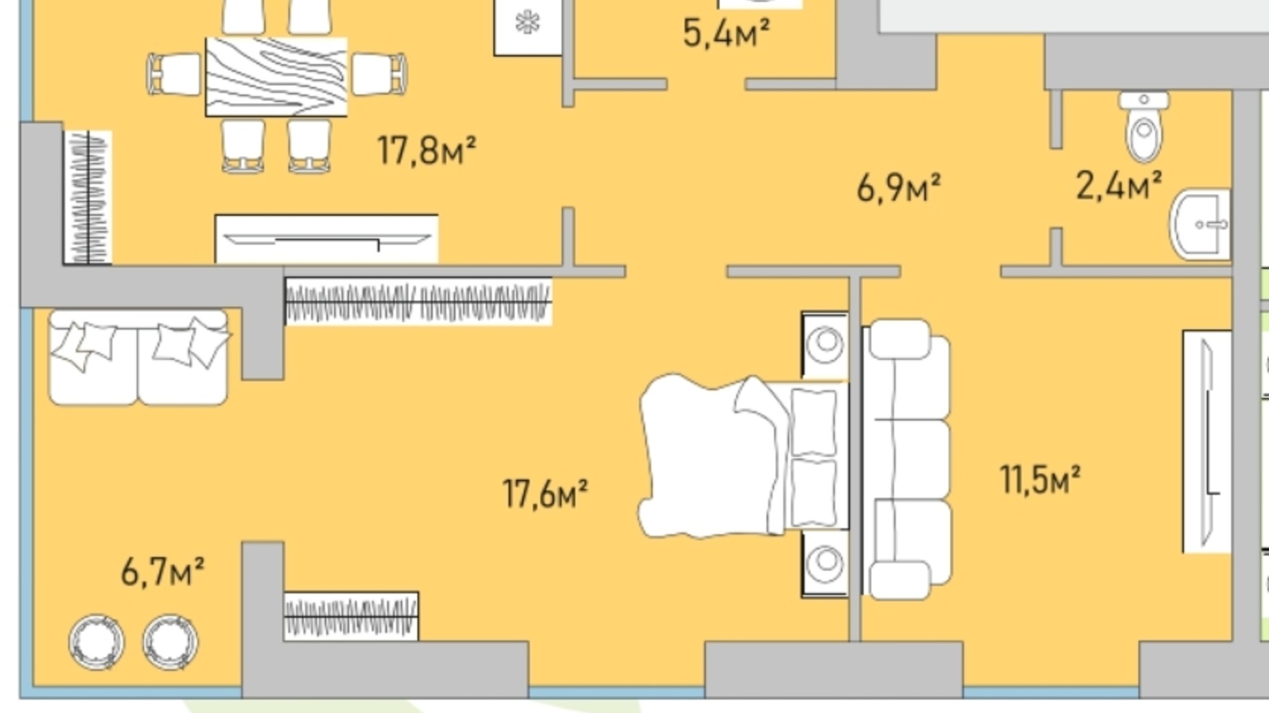 Планировка 2-комнатной квартиры в ЖК Park Estate 68.3 м², фото 696666