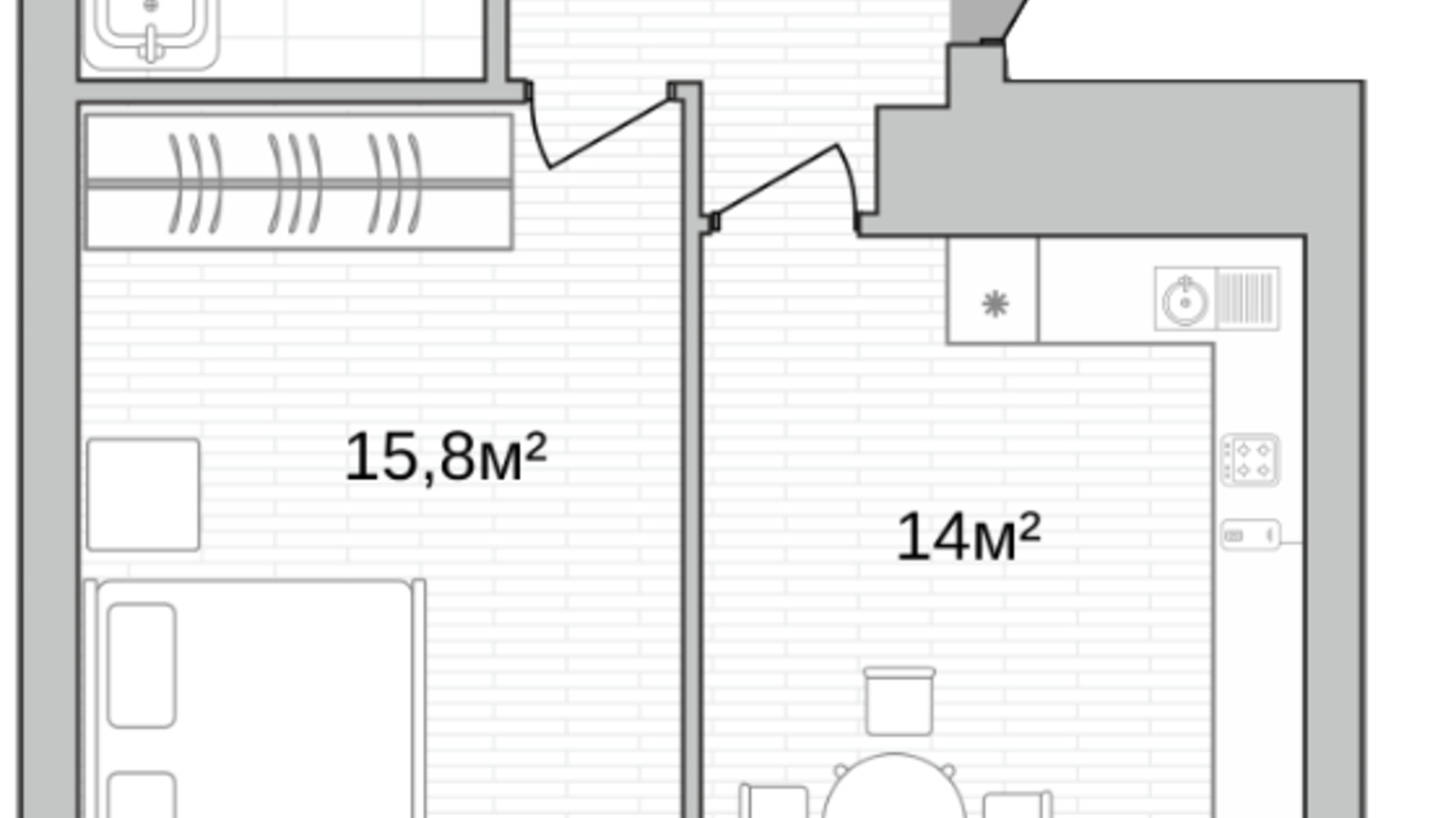 Планировка 1-комнатной квартиры в ЖК One House 39.4 м², фото 706821