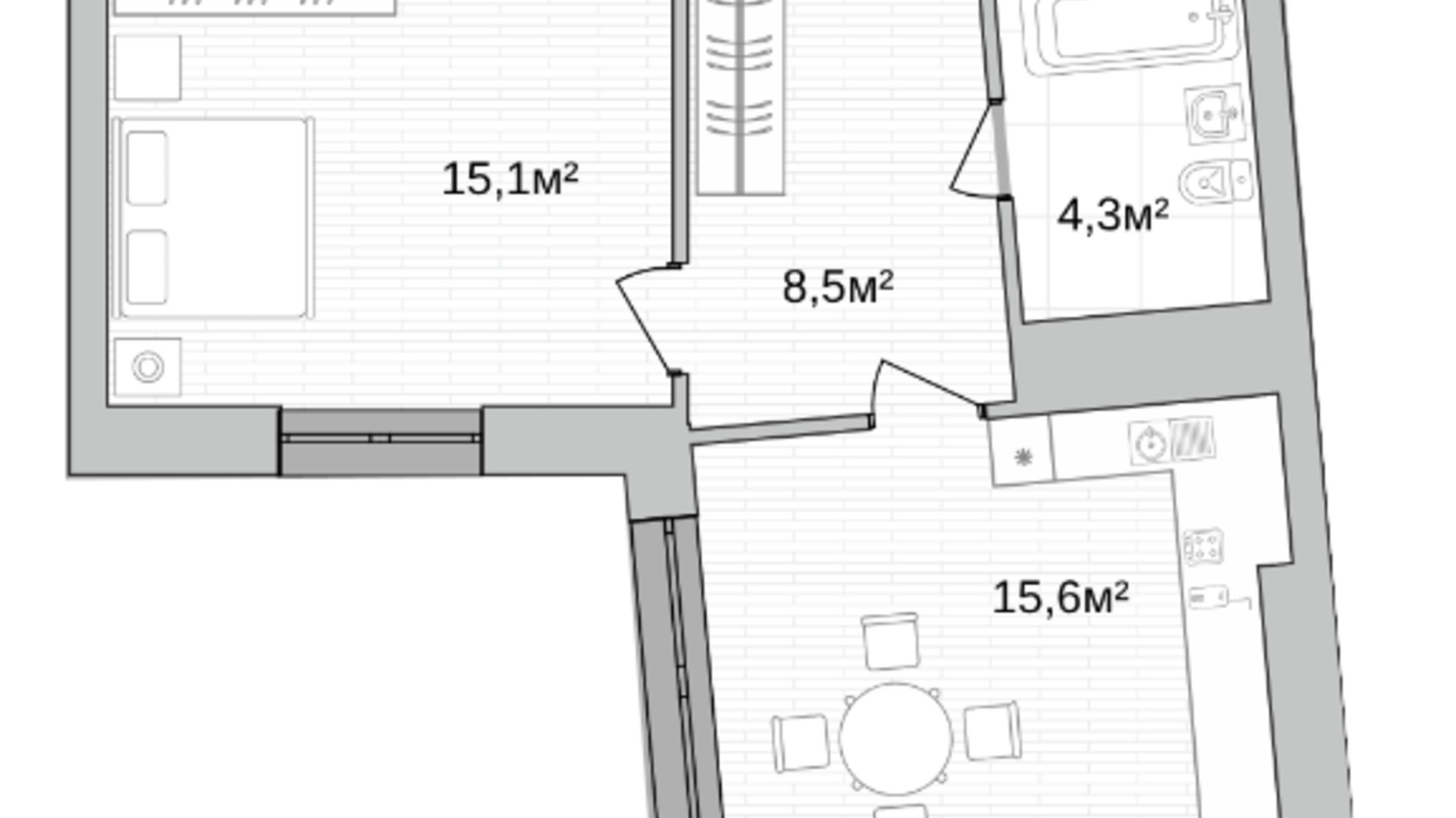 Планировка 1-комнатной квартиры в ЖК One House 43.5 м², фото 706822