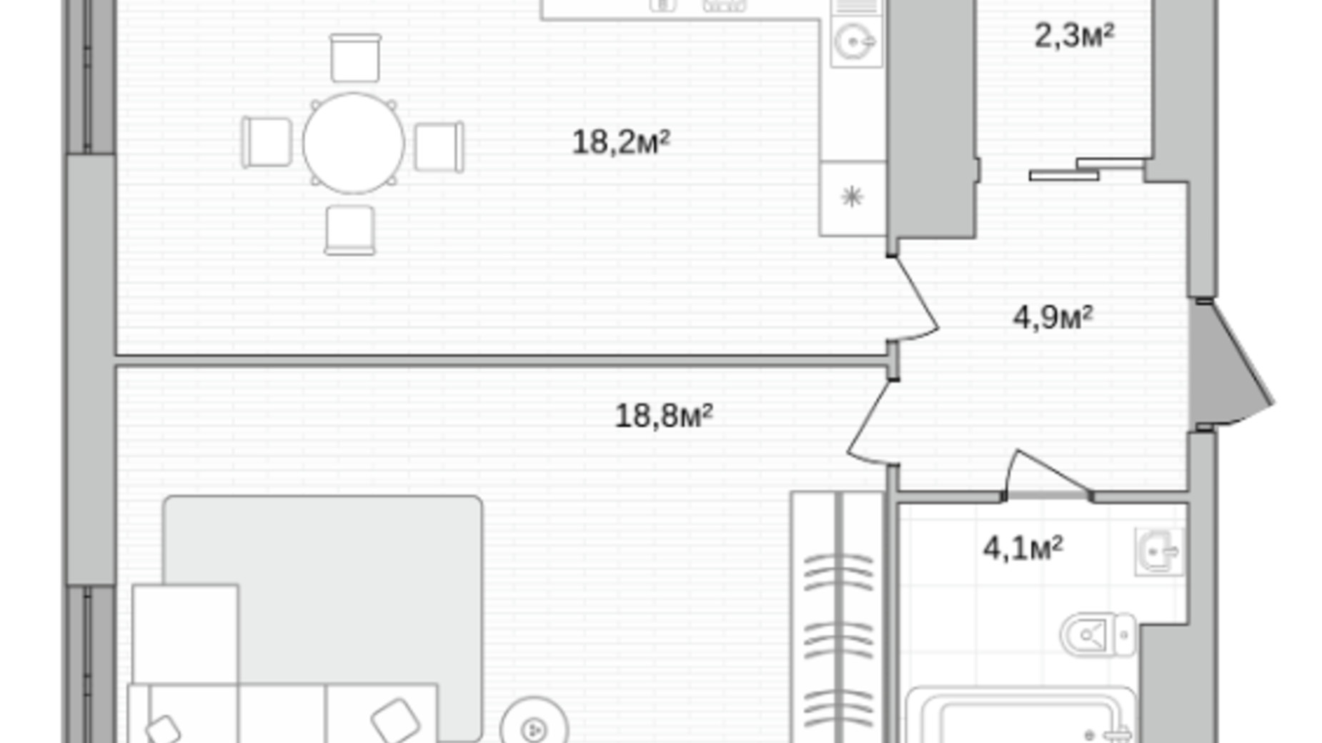 Планировка 1-комнатной квартиры в ЖК One House 48.3 м², фото 706826