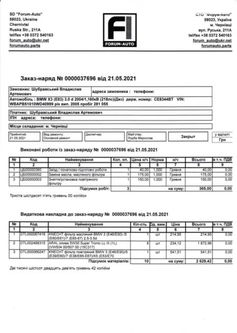 Історія обслуговування мого БМВ х3, е83