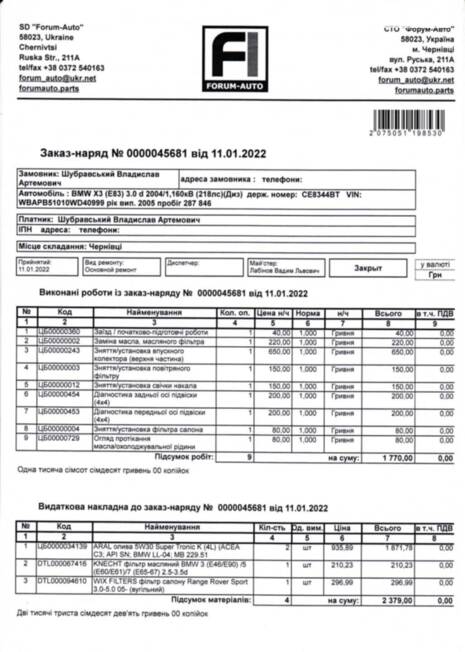 Історія обслуговування мого БМВ х3, е83