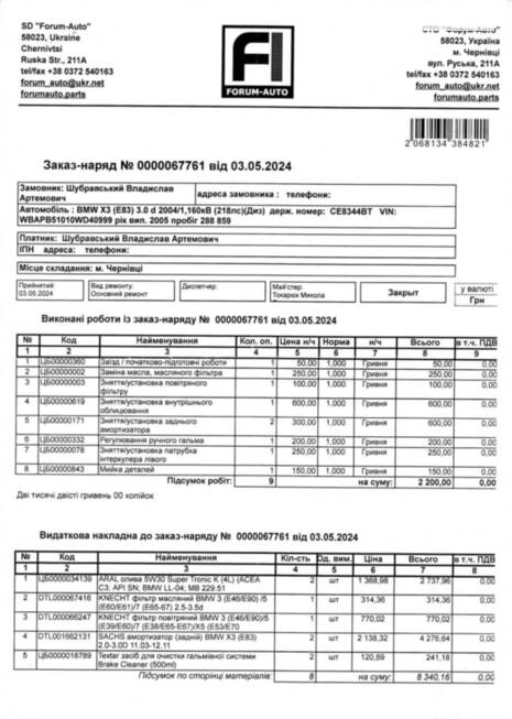 Історія обслуговування мого БМВ х3, е83