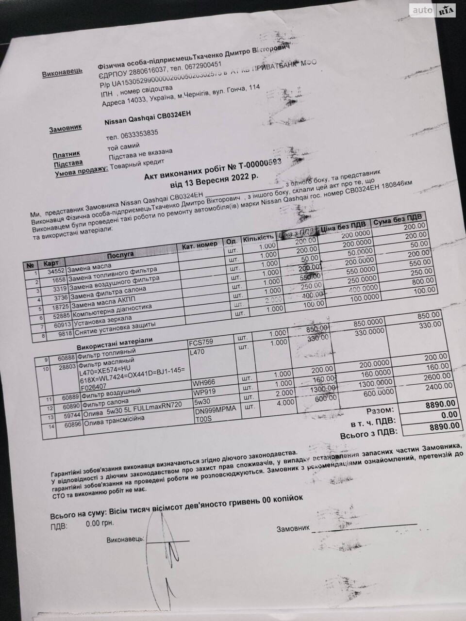 Філтр салону, паливний фільтр, мамло АКПП