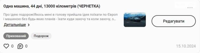 Поточний статус написання великого допису про подорож