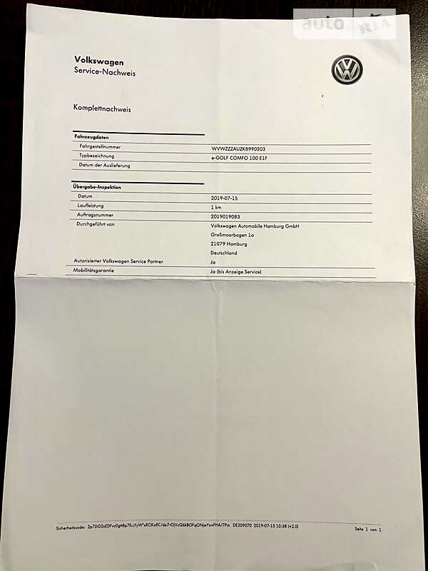 Volkswagen e-Golf 2019