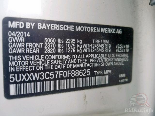 BMW X4 2014 VIN 5UXXW3C57F0F88625 фото оголошення 71 з 99