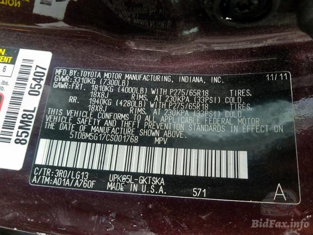 Toyota Sequoia 2012 VIN 5TDBM5G17CS001768 фото оголошення 41 з 79