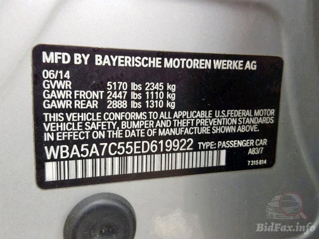 BMW 5 Series 2014 VIN WBA5A7C55ED619922 фото оголошення 68 з 98