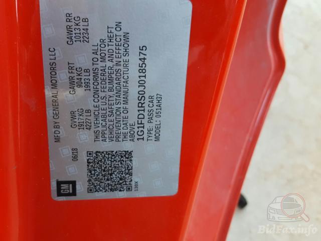 Chevrolet Camaro 2018 VIN 1G1FD1RS0J0185475 фото оголошення 70 з 93