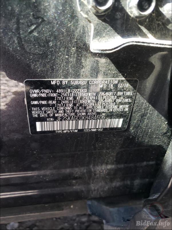 Subaru Forester 2018 VIN JF2SKAGC0KH484606 фото оголошення 69 з 92