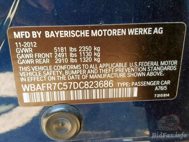 BMW 5 Series 2012 VIN WBAFR7C57DC823686 фото оголошення 22 з 52