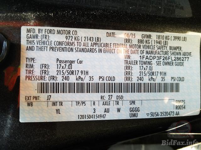 Ford Focus 2015 VIN 1FADP3F26FL286277 фото оголошення 40 з 69