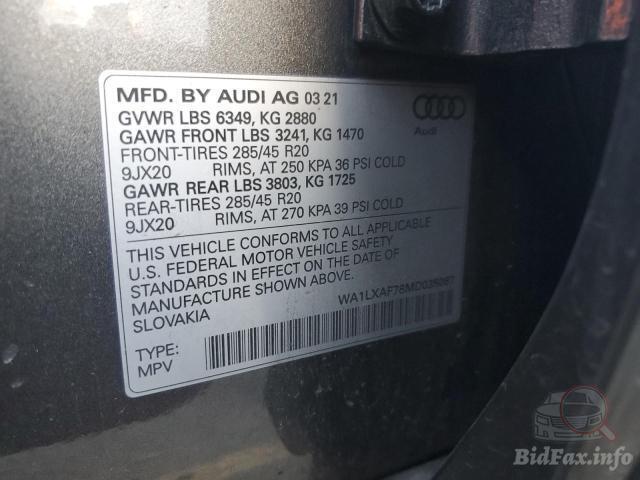Audi Q7 2021 VIN WA1LXAF78MD035087 фото оголошення 41 з 72