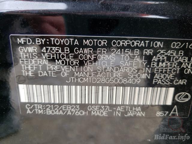 Lexus IS 2016 VIN JTHCM1D28G5008409 фото оголошення 34 з 63