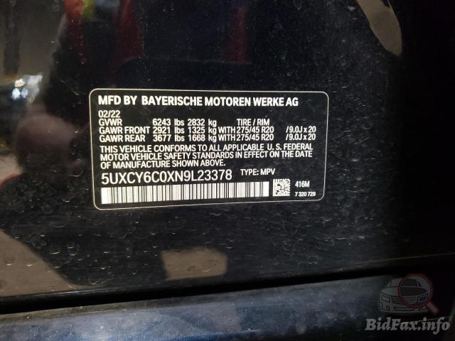 BMW X6 2022 VIN 5UXCY6C0XN9L23378 фото оголошення 73 з 103