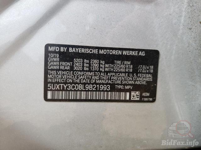 BMW X3 2019 VIN 5UXTY3C08L9B21993 фото оголошення 55 з 81