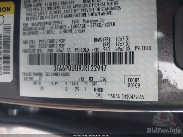Ford Fusion 2017 VIN 3FA6P0UU9JR122947 фото оголошення 22 з 60