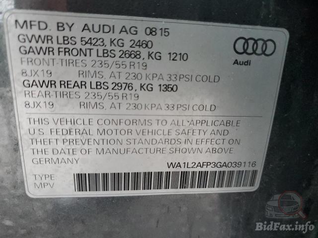 Audi Q5 2015 VIN WA1L2AFP3GA039116 фото оголошення 34 з 64
