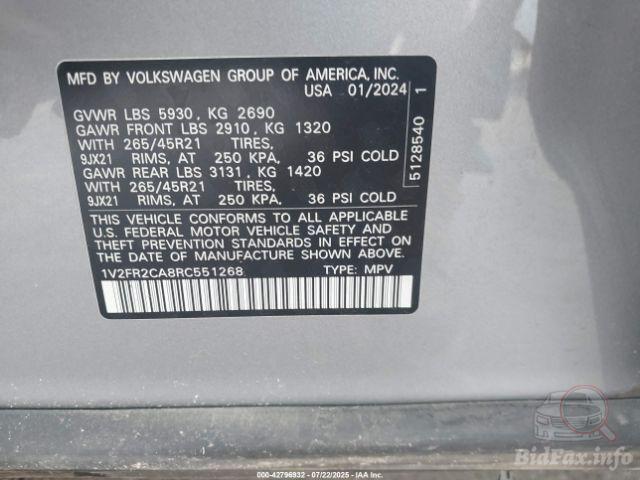 Volkswagen Atlas 2024 VIN 1V2FR2CA8RC551268 фото оголошення 85 з 121